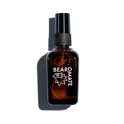 Brown spray bottle labeled 'BEARDMATE' in white font