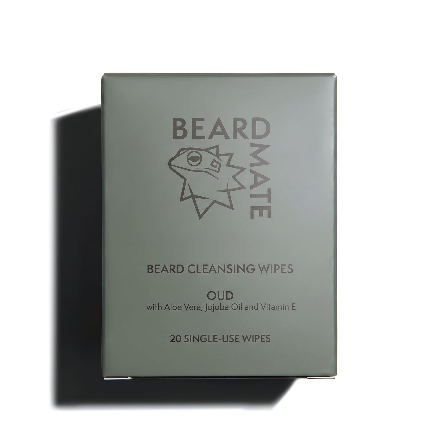 Beard cleansing wipes packaging with 'BEARDMATE' branding on a white background