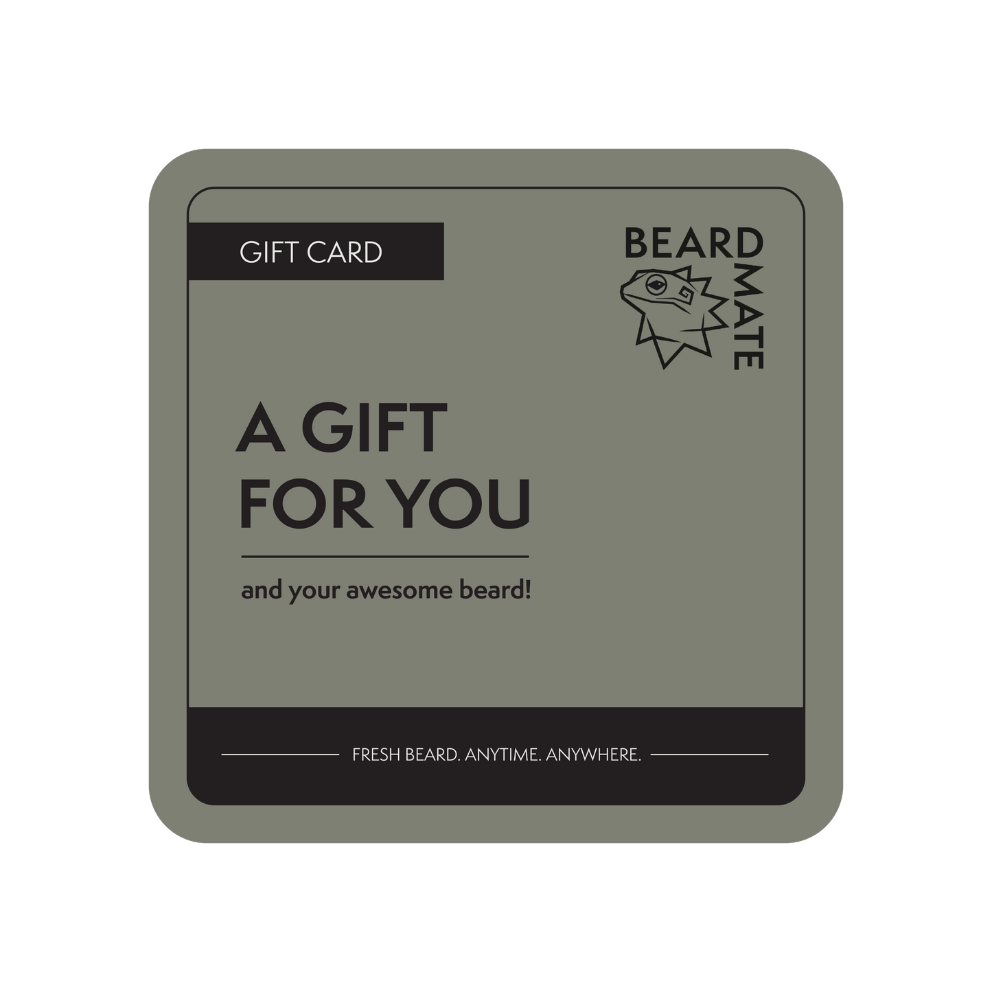 Beard Mate gift card with text 'A Gift for You and your awesome beard!' on a green background
