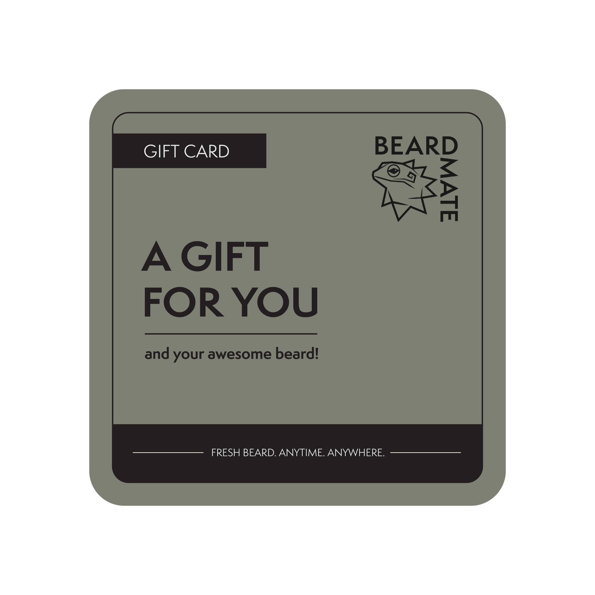 Beard Mate gift card with text 'A Gift for You and your awesome beard!' on a green background